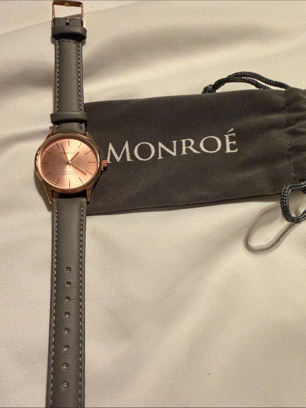 Monroe Rose Gold Dial Gray Strap Watch